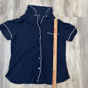 Cozy‎ Earth Women's Navy Blue Bamboo Short Sleeve Button Down Pajama Top XS thumbnail 4
