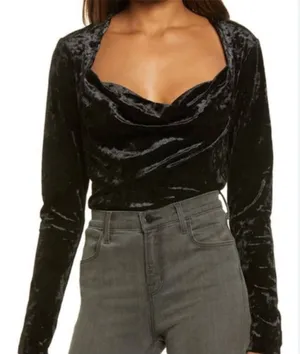 Free people Perfect Date black velvet draped‎ top sz S thumbnail 1