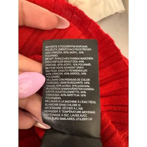H&M Divided Candy Red Ribbed Knit Mock Neck Cutout Chest Long Sleeve Top Small thumbnail 4