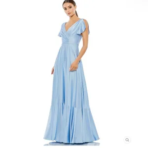 NWT Mac Duggal Blue FLOUNCE SLEEVE SATIN GOWN Missing Belt Size 2 thumbnail 4