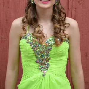 Lime Green Rhinestone Prom Dress thumbnail 6