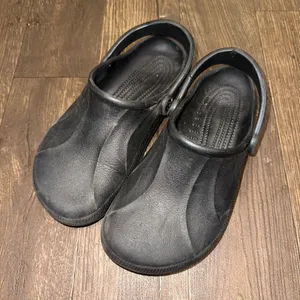 Crocs black rubber washable nursing ortho W8 slip on clogs thumbnail 1