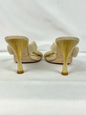 Antonio Melani Linen Tweed Knotted Mule Heels Cream Beige Sz 6 Prisella Sandal thumbnail 7