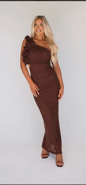 These Three Boutique Deanna One Shoulder Ruffle Maxie Dress thumbnail 1