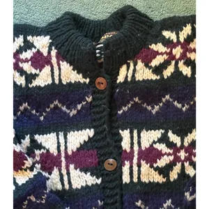 Artesanias ISHKA 100% Wool Cardigan One Size Medium Fair Isla Ecuador Made Boho thumbnail 6
