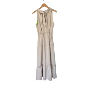 Sam Edelman Womens Beige High Neck Tiered Satin Midi Dress Tie‎ Back Size 14 NEW thumbnail 3