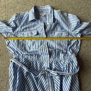 Free Assembly Blue White Striped Cotton Midi Shirt Dress D-Ring Belt L 12-14 thumbnail 7