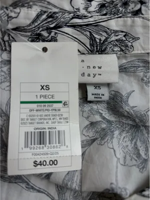 A New Day Women's XS Floral Print Shirt Dress with Belt - Off-White and Black thumbnail 5