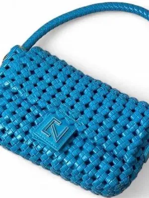 Woven Blue Shoulder Bag - Women's Handbag thumbnail 2