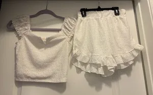 SO Matching Shorts Cap Sleeve Set, White Lace thumbnail 1