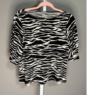 H&M Zebra Print Blouse Black White Animal Print M Mob Wife Y2K‎ Office Core thumbnail 1