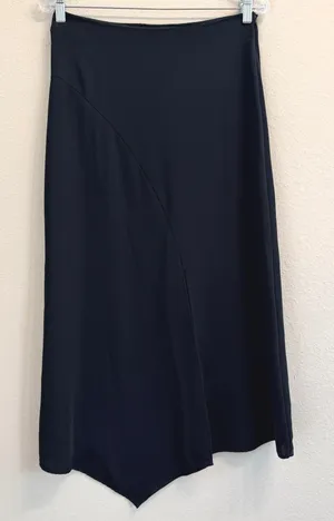 Zara Black Asymmetric Hem Midi‎ Skirt Small NWT Slit Minimalist Business Casual thumbnail 1