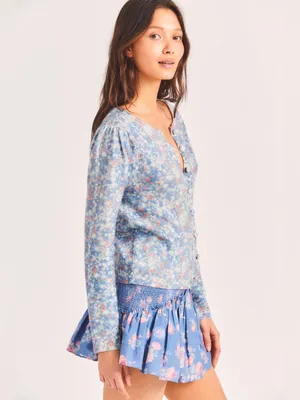Love Shack Fancy - Simona Cardigan in Serenity Blue Wool‎ Cashmere Blend thumbnail 7