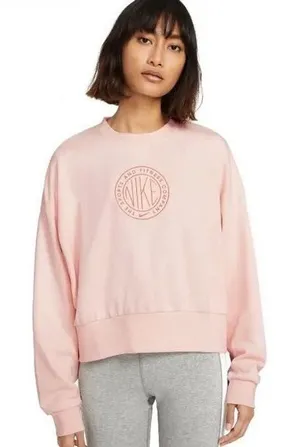 Nike Womens Sportswear Cropped Crewneck Sweatshirt Pink Embroidered Logo XS thumbnail 1