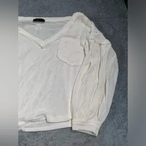 Vici White V-Neck Long puff Sleeve sweater top small thumbnail 4