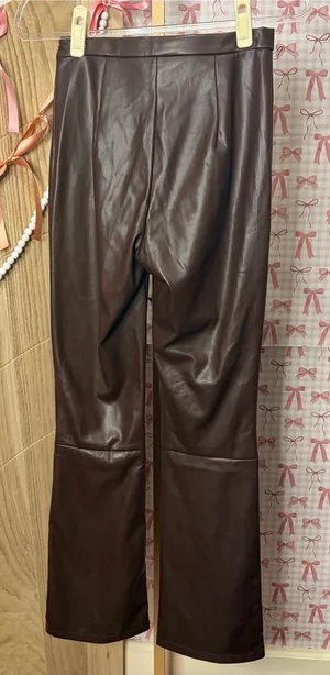 Superdown Revolve Paloma Vegan Faux Leather Chocolate Side Snap Flare Pants S thumbnail 1
