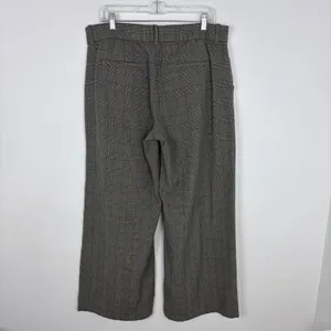 American Eagle Poppy Trouser Wide Leg Grey Plaid Academia Career Pant Size 12 thumbnail 6