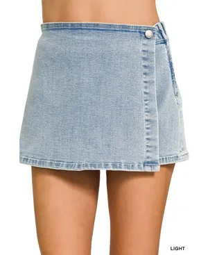 Zenana Wrap Front Denim Skort - Medium thumbnail 1