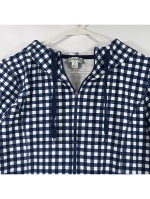 J.Crew Navy White Gingham Full Zip Hoodie Women’s Medium thumbnail 2