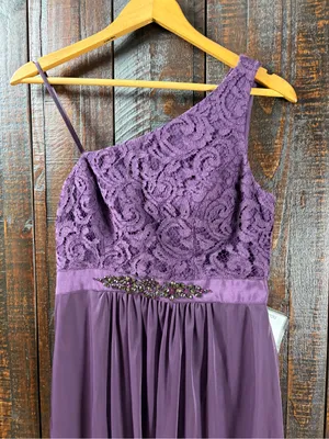 Adrianna Papell One-Shoulder Purple Lace & Mesh Mini Party Dress 6 thumbnail 9