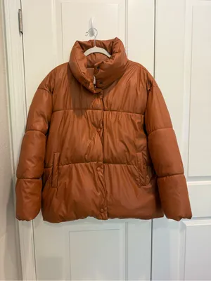 NVLT Faux‎ Leather Puffer Jacket size Large Brown thumbnail 5