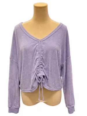Aerie Lavender Terry Cloth Ruched Cropped Sweatshirt Size Medium thumbnail 1