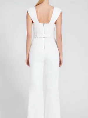 Alice + Olivia Jeans Denim Vintage Sugar White Flare SLV Jumpsuit $485 XS 24 thumbnail 11