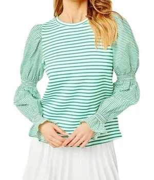 Addison Bay Stripe Long-sleeve Crewneck Pull-on Top(Size Medium) thumbnail 1