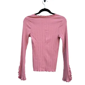 Intimately Free People Fall For You Pink Ruffle Stretch Long Sleeve Shirt Medium thumbnail 2