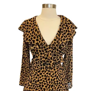Free People Frenchie Leopard Print Georgette Mini Wrap Dress Boho Ruffle XS thumbnail 6