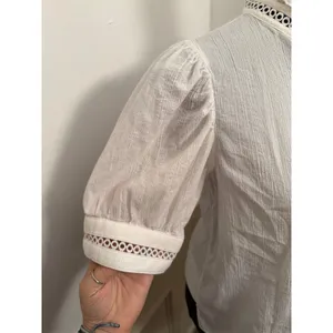 FRAME White The Ruffle Collar Top Cotton Puff Sleeve Blouse Romantic Victorian thumbnail 2