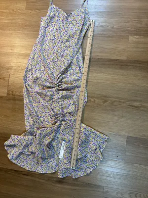 NWT Cupshe Brisa M White Purple Ditsy Floral Ruched Ruffle Midi Dress thumbnail 5