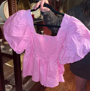 Old Navy Pink Puff Sleeve Ruched Smocked Babydoll Swing Top thumbnail 6