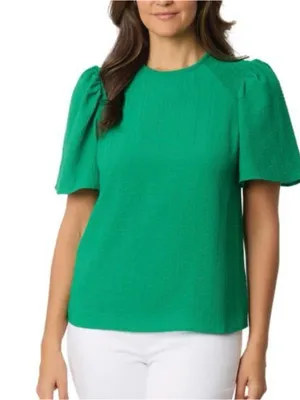Draper James Kelly Green Puff Sleeve Textured Top thumbnail 1