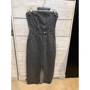 Blue Blush Strapless Denim Midi Dress Washed Black Front Slit Tube Top XS thumbnail 5