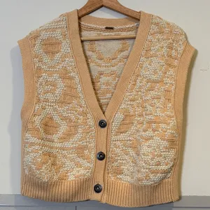 Free People Beige and Cream Knit Vest Geometric Pattern Sweater thumbnail 3