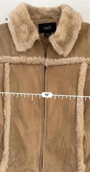 Y2K Penny Lane Genuine Suede Leather Faux Fur Trim Fall Bohemian Jacket Size L thumbnail 6