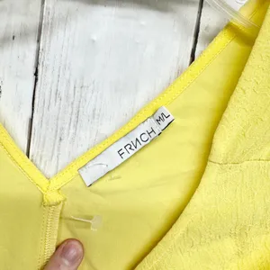 Frnch Dress Women Size M/L Yellow Crepe Round Neck‎ Short Sleeve Shift Mini Sun thumbnail 5