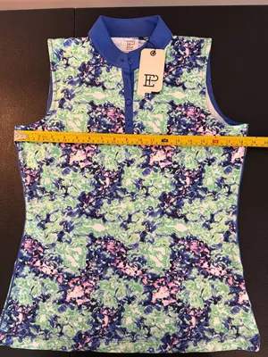 EP‎ New York Women's Sleeveless Mock Neck Floral Bluebell Golf Polo- M thumbnail 7