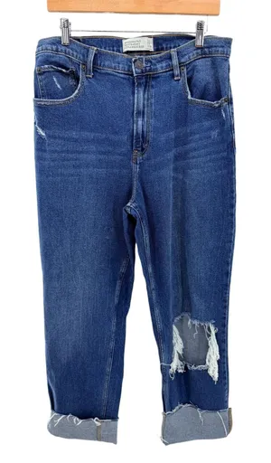 Abercrombie‎ & Fitch 90s Straight Ultra High Rise Distressed Blue Jeans 32 14R thumbnail 1