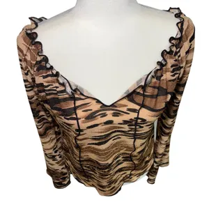 Y2K Jostar Brown Gold Animal Print Glitter V-Neck Bell‎ Sleeve Top USA Made M/L thumbnail 5