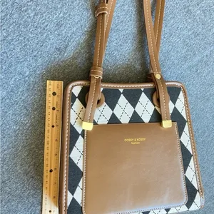 classic Argyle Shoulder Bag Brown PU Leather shoulder bag – Preppy‎ Retro Style thumbnail 2