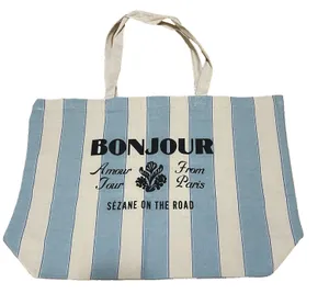 NWOT Sezane Canvas Striped Tote Bag Cotton Bonjour Paris France thumbnail 1