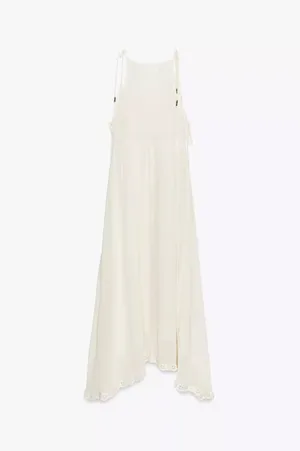 Zara Elegant White Lace Trim Dress beads cream boho hippie summer beach thumbnail 12