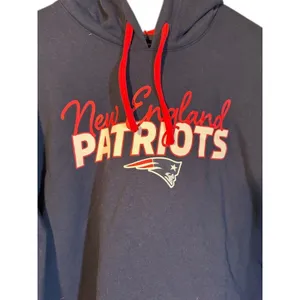 NFL Navy Blue Red Striped Hooded Patriots Boston Football Pullover Women Sz XL thumbnail 6