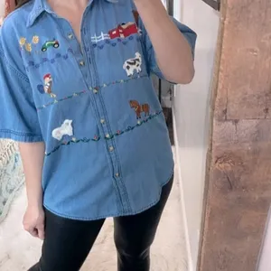 VINTAGE country western farm denim button down shirt size XLarge thumbnail 4