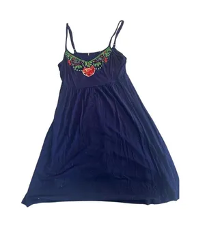Navy Blue Sleeveless Dress with Colorful Beaded Embellishment thumbnail 1