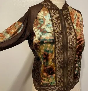 Jaipur Elegant velvet Brown and Orange cardigan extra lightweight size M thumbnail 1