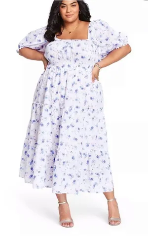 LoveShackFancy For Target White and Purple Floral Maxi Dress thumbnail 1