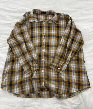 SHEIN Yellow Plaid Button-Down Shirt thumbnail 1